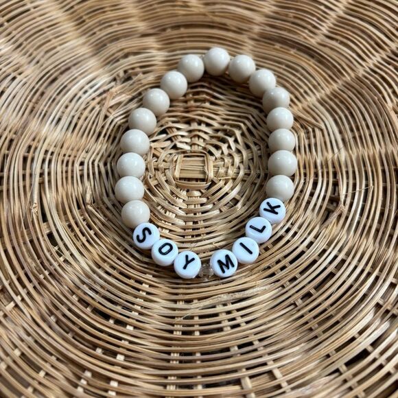 Labubu Soy Milk Inspired Bracelet 7” BONE JASPER Cream Beaded Bracelet ✨ - Picture 1 of 2